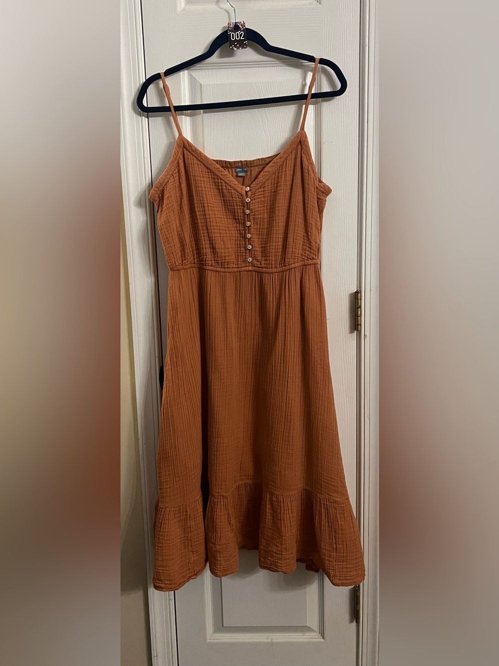 002. Aerie Spaghetti Strap Button-Front Midi Dress in Rust Orange Size XL